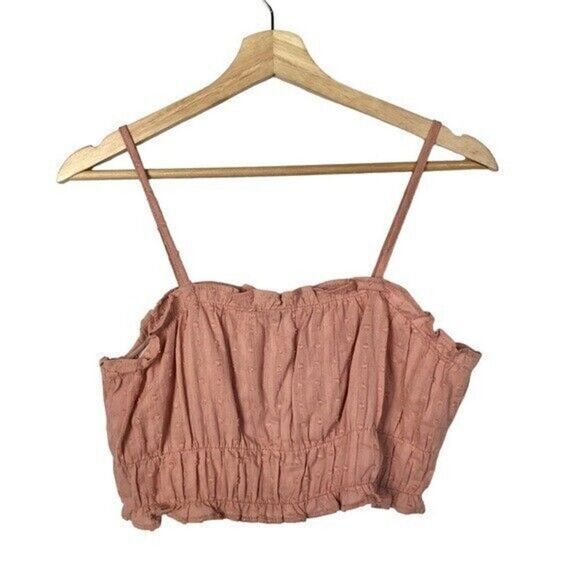 Boutique Pink Swiss Dot Shirred Crop Tank Top M - Picture 3 of 4